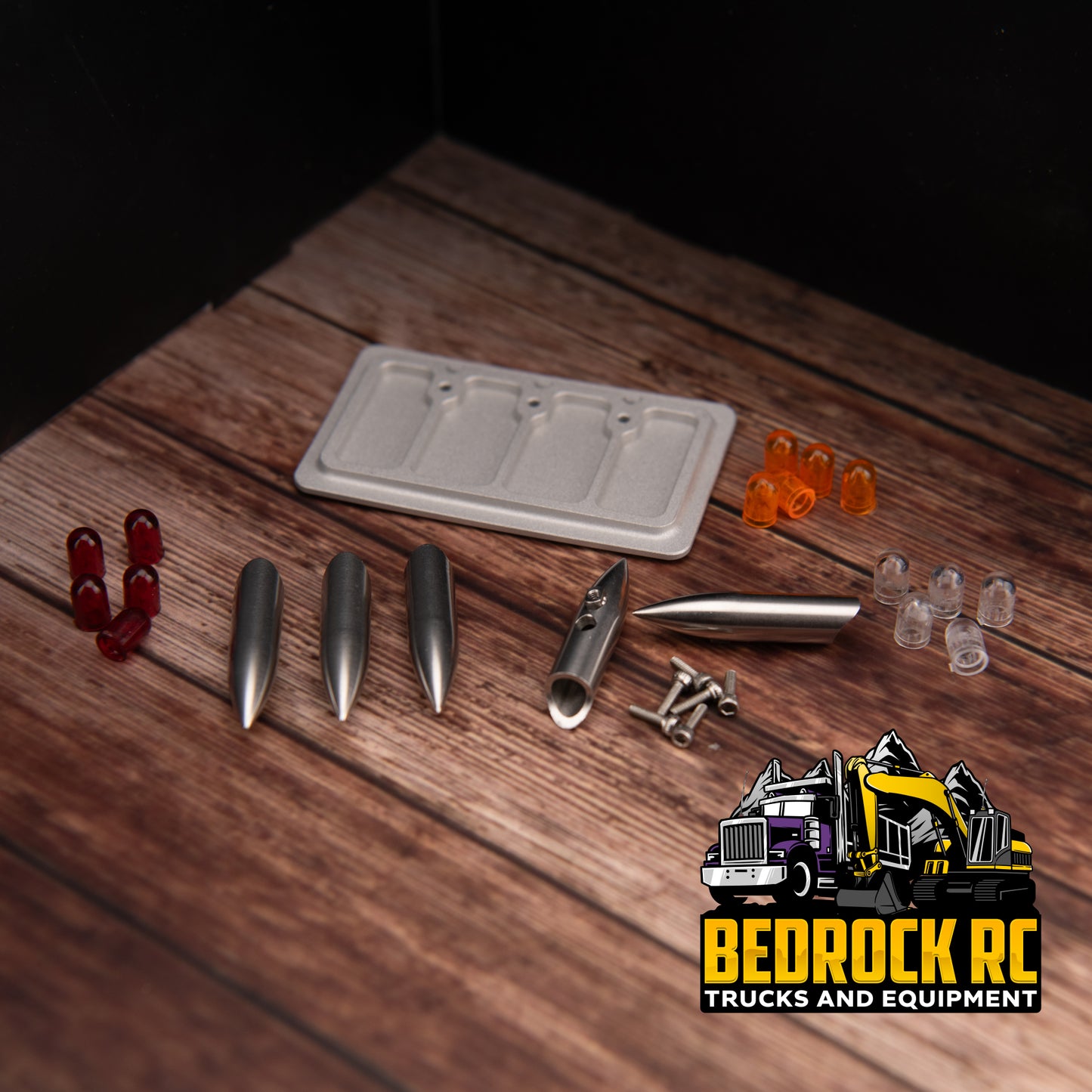 Lesu Rounded Roof Marker Lights for 1/14 Tamiya semi trucks, metal housings ready for paint and optional bulbs.