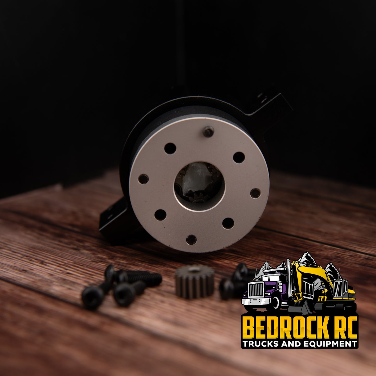 Lesu 1/14 Planetary Gear Reducer front view — CNC-machined metal housing with mounting hardware shown, built for RC trucks.