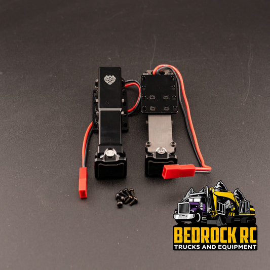 Lesu 1/14 semi trailer landing gear with CNC aluminum lifting legs, includes bolts and hardware for Tamiya or DIY trailers.