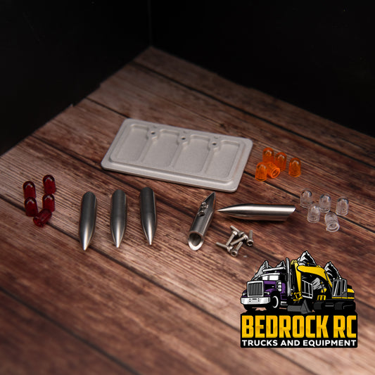 Lesu Rounded Roof Marker Lights for 1/14 Tamiya semi trucks, metal housings ready for paint and optional bulbs.